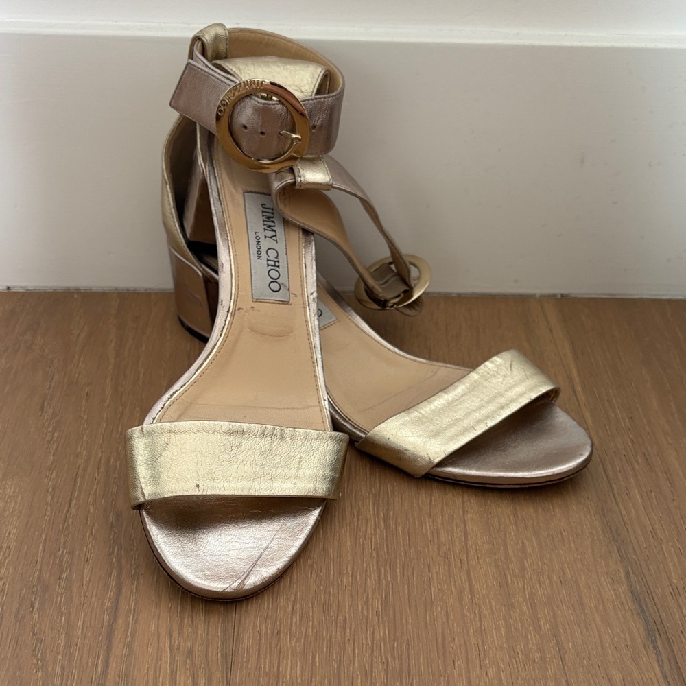 Jimmy Choo Metallic Gold Heels with Buckle